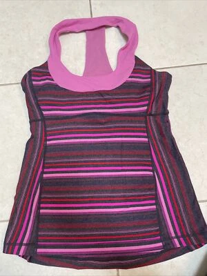 Lululemon Scoop Neck Tank, Workout Yoga, Size 8, Pink Red Stripe! - Image 1 of 3
