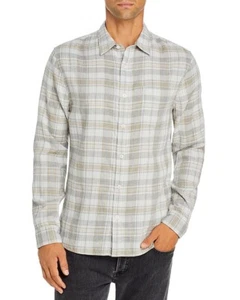 Vince Men’s size XL Double Face Plaid 100% Cotton Long Sleeve Shirt tan Grey - Picture 1 of 13