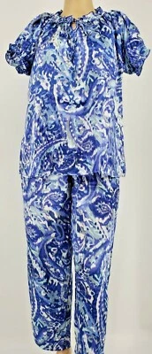 Pijama Amoureuse Feminino Plus PJS Cetim Azul Paisley Camponês Escolha de Tamanho - Imagem 1 de 4