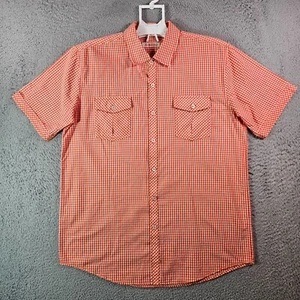 Michael Brandon Shirt Men Large Button Up Short Sleeve Orange White Plaid - Picture 1 of 11