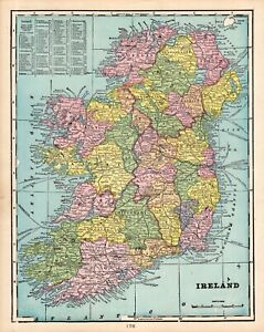 1899 Antique Ireland Map George Cram Atlas Map Ireland Gallery Wall Decor 1643