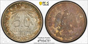 MEXICO INVERTED "1" TYPE 1916 50 CENTAVOS COIN UNCIRCULATED PCGS CERTIFIED MS-62 - Picture 1 of 7