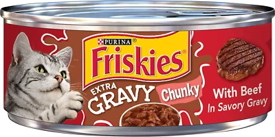 NESTLE PURINA PET Friskies Extra Gravy Chunky Beef Wet Cat Food Shreds 5.5 oz. Cans Pack Of 24