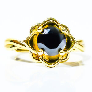 Black Spinel 925 Sterling Silver Yellow Gold Plated Solitaire Ring Ad RG738714_3