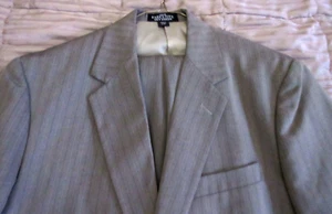 Haband Mens Brown Pin Stripe Polyester 2 Pc Summer Suit 42R - 40x30 Pant - Picture 1 of 12