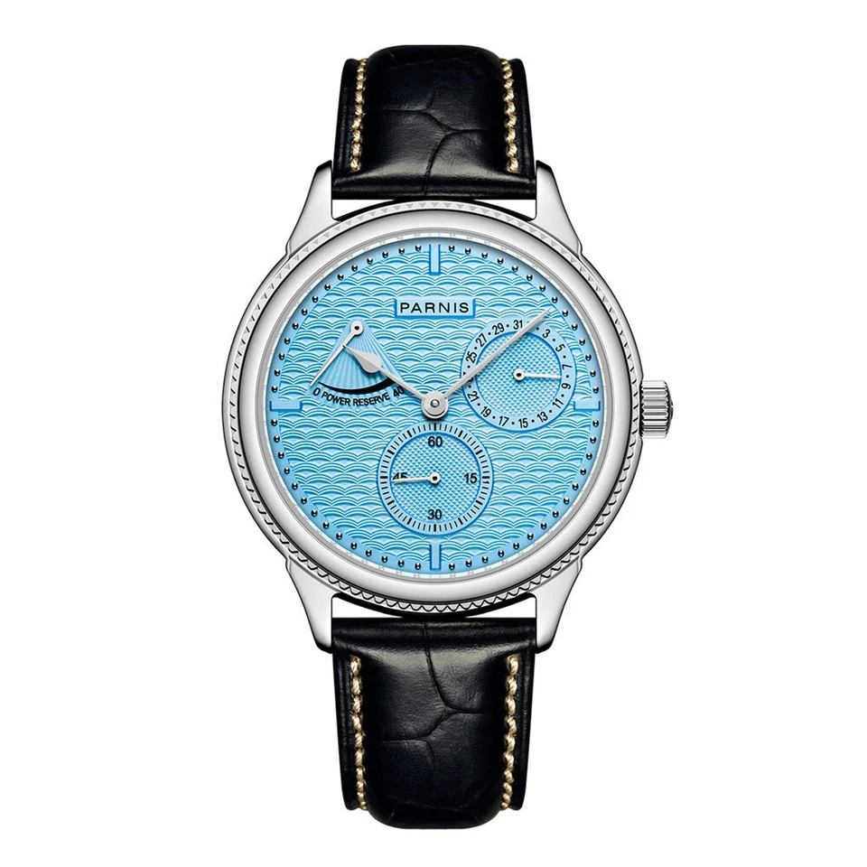 Parnis 42mm Blue Dial Power Reserve Automatic Mechanical Men  Watch Date Display - Image 1 of 4