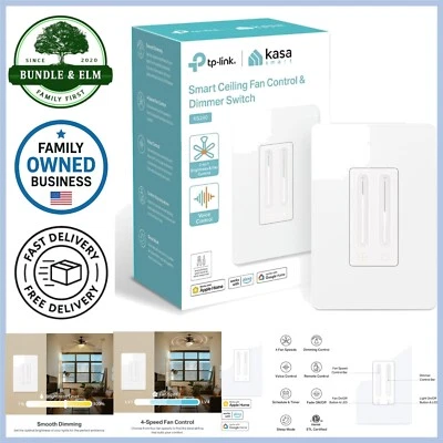 Smart Ceiling Fan Dimmer Switch 4-Speed Light Brightness Control Wi-Fi Compat... - Image 1 of 4
