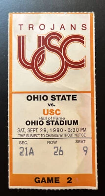 Ohio State vs USC Football Game Day Ticket Stub 09/29/1990 Game 2 - Image 1 of 2