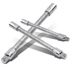 3Pcs Flexible Socket Extension Bar Ratchet Set 1/2" 3/8" 1/4" Shaft Drive Flex - Picture 1 of 8