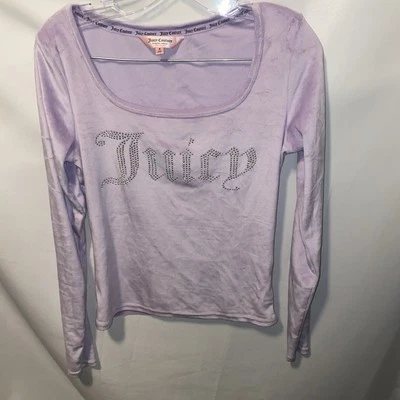 Juicy Couture Sleepwear Velour Rhinestone Long Sleeve Top Lavender Womens Size S - Image 1 of 4