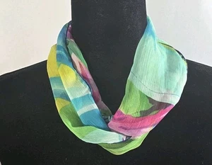 Infinity Schal, schöner Chiffon, grün, blau, rosa, gelb, Blumenmuster, 44x6,5 - Bild 1 von 1