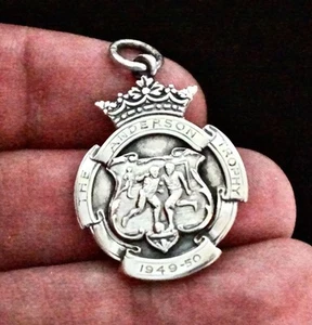 Massive Silber Fußball Anhänger Medaille Trophäe. Staindrop United FC, County Durham 1950. - Bild 1 von 2