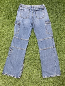 Pantalones de mezclilla ZARA para mujer 6 azules cargo utilitarios tiro alto pierna recta holgados calce relajado - Imagen 1 de 15