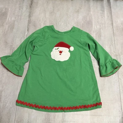 The Bailey 男孩女孩尺寸 4T 绿色红色圣诞老人脸礼服束腰上衣节日阅读 — 第 1/4 张图片
