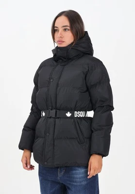 DSQUARED2 Chaquetas Mujer Negro Plumón Con Cinturón con Logo Otoño Invierno - Imagen 1 de 4