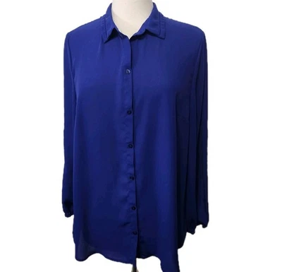 Blusa Top City Streets Mujer XL Azul Botón Frontal Manga Larga Cuello  Foto 1 de 4