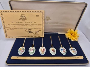 Sterling Silver Enamel Flower Spoon Set, Rare Collectable, Original Case - Picture 1 of 15