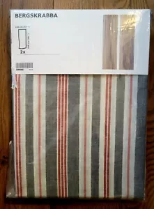 Ikea BERGSKRABBA Tende 2 Pannelli 1 Paio Grigio, Striscia Rossa 57x98” 145x250cm NUOVO - Foto 1 di 4