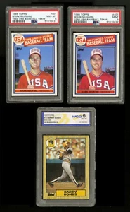 TOPPS #401 MARK MCGWIRE 1985 PSA 8 y PSA 9 1987 TOPPS #320 BARRY BONDS WCG 10 RC - Imagen 1 de 2