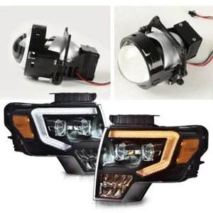 Fit For 2009-2014 Ford F-150 Dual LED Projector Black Headlights Left+Right  - Picture 1 of 12