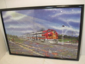 OLD COMPLETE R/R SANTA FE TRAIN JIGSAW PUZZLE HOBBIE FRAMED - Picture 1 of 4