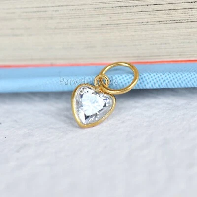 Solid 18K Gold Natural Moissanite Heart Cut Christmas Gift Women Charms Pendant - Изображение 1 из 4