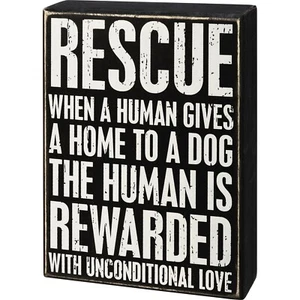Primitives by Kathy Box Sign - Rescue Dog Unconditional Love - Picture 1 of 3