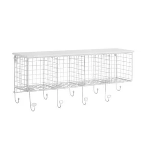 Decorah White Metal 4-Cubby Wall Shelf with 9 Hooks - Picture 1 of 7