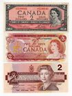 Lot Of 3 Different Bank Of Canada Two 2 Dollar Bank Notes Nice Bill