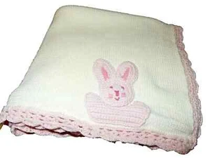 6C !WOW! Vintage GERBER Bunny Rabbit Pink Sweater Cotton knit Baby Crib Blanket - Picture 1 of 5