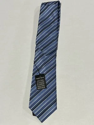 Corbata para Hombres Angelo Rossi Azul Blanco Patrón Rayas con Cuadrado de Bolsillo a Juego NUEVA Foto 1 de 2