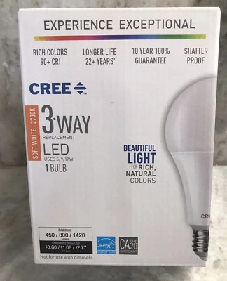 Cree 40W 60W 100W Equivalent Soft White (2700K) 3-Way Light LED. - Image 1 of 4