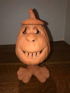 Vintage Terra Cotta Pumpkin JackOLantern With Feet Lidded Candle Holder 10"Tall - Picture 1 of 9