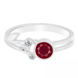 0.85Ct Round Shape Natural Burmese Red Ruby Women's Ring In 925 Sterling Silver - Picture 1 of 4