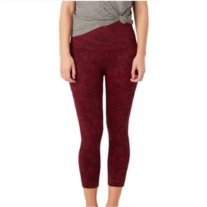Spanx cropped maroon burgundy garnet rose print high rise stretchy knit leggings - Picture 1 of 7