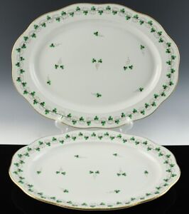 SET 2 HEREND HUNGARY PERSIL PATTERN HAND PAINTED PORCELAIN SERVING PLATTER TRAYS