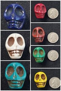 30mm Howlite Carved Skull Beads 7pcs or 2pcs - 7 Colors