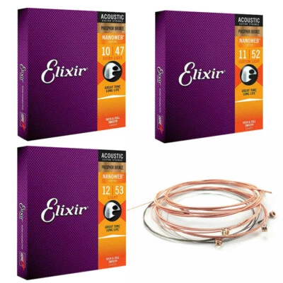 NEW Elixir 11002 11027 16052 11052 Nanoweb Acoustic Guitar Strings Light - Image 1 of 4