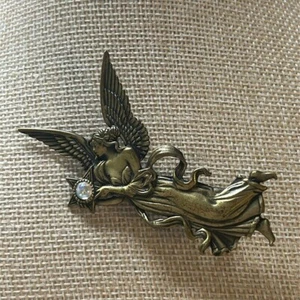 JJ Jonette Pewter Fire Star Angel Goddess Figural Brooch Vintage Signed Pin - Picture 1 of 8