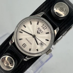 Vintage ROXY QUICKSILVER Women's Watch Black Leather Buckle Band NEW BATTERY - Picture 1 of 10