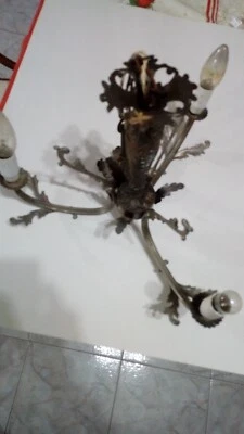 lampadario vintage 3 LUCI  OTTONE -BRONZO   VINTAGE FINITURA ARGENTO FUNZIONANTE - Immagine 1 di 4