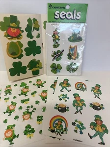 Vintage Hallmark Dennison ST PATRICK'S DAY STICKERS Seals Shamrocks Leprechauns - Picture 1 of 4