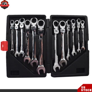12 × Metric Flexible Head Ratcheting Wrench 8-19mm Combination Spanner Tool Set - Picture 1 of 12