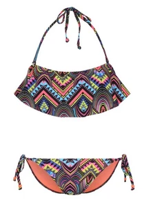 GEORGE AZTEC TRIBAL PRINT FRILLED BIKINI SIZE 12 TOP & SIZE 12 BOTTOMS BNWT - Foto 1 di 3