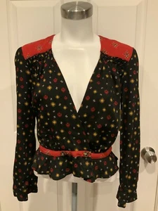 Free People Black & Red Geometric Patterned Lightweight Jacket, Size XS - Photo 1/8