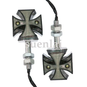 Motorcycle Universal 2"Mini Maltese Cross Chopper Turn Signal Blinker Indicator - Foto 1 di 8