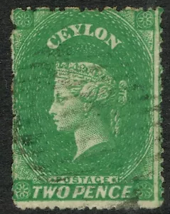 Ceylon 1861 2d Green SG29 Rough Perfs Light Cancel Fine Used Cat. £85.00 - Picture 1 of 1