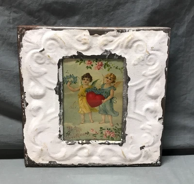 Винтажные потертые 11 дюймов кв.  Декоративная оловянная металлическая рамка для картин 5x7 старая 1697-25B - Изображение 1 из 4