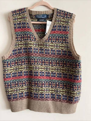 Polo Ralph Lauren Hand-Knit Fair Isle Wool-Rabbit Blend MensSweater Vest Multi L - Image 1 of 4