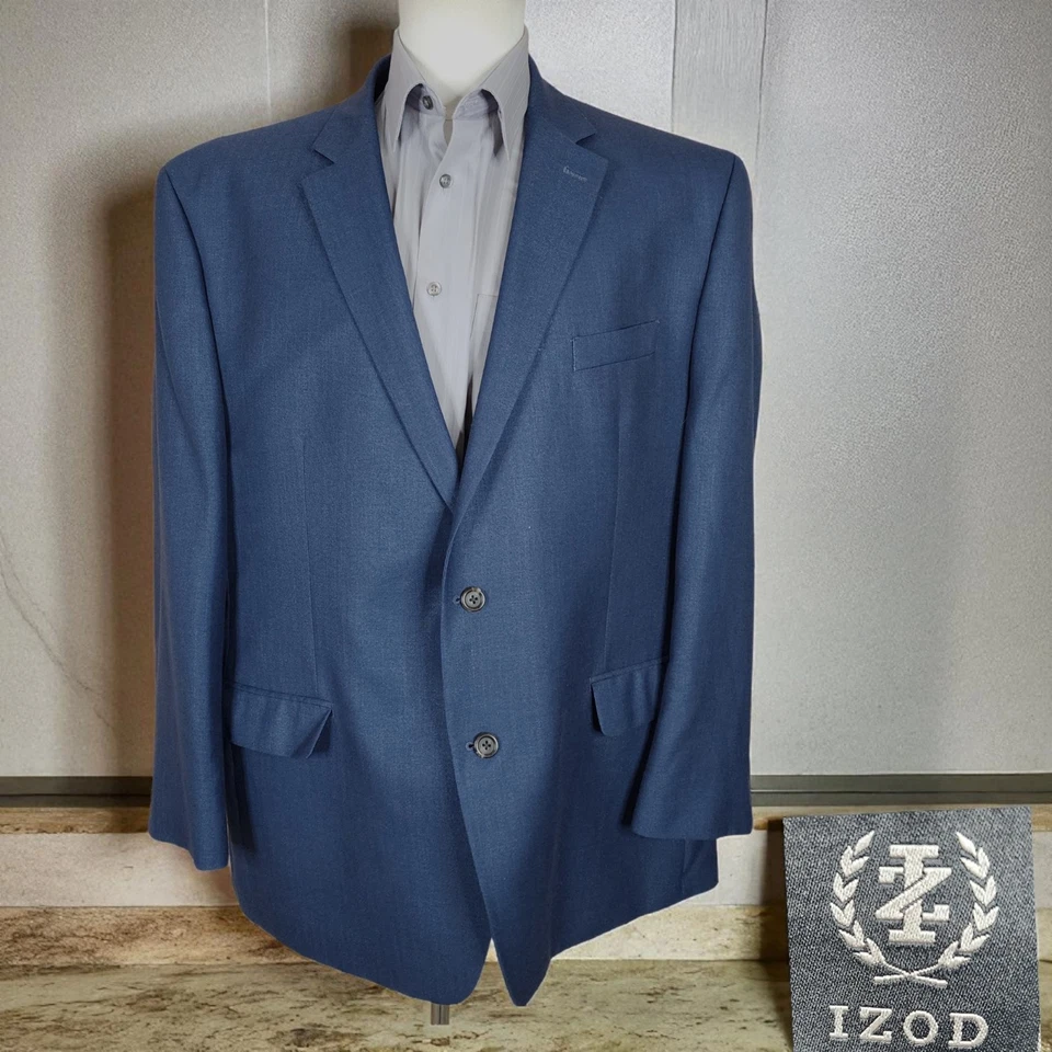Chaqueta Blazer Izod Para Hombres 50R Azul MicroEspiga Doble Ventilación Mezcla de Lino Foto 1 de 4